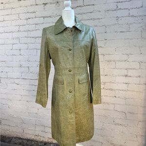 Pasha & Jo Vintage Leather Coat Olive Green Size M